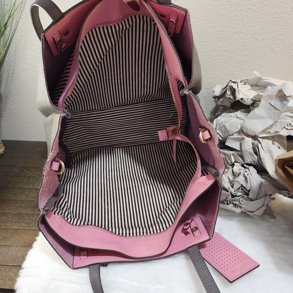 Henri Bendel The Influencer Tote Gray and Pink Leather Suede Striped Acc… - Picture 10 of 17